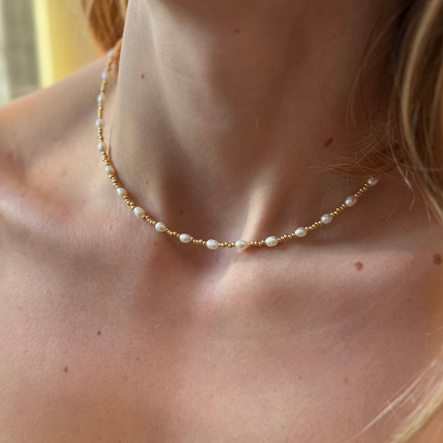 Gold Six Pearl Handmade Bead Necklace